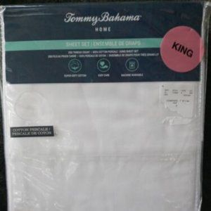 TOMMY BAHAMA Home 100% Cotton Percale Solid White KING SIZE Sheet Set NEW